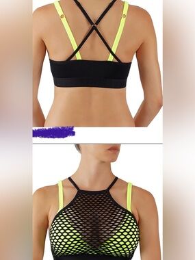 High-Neon Yellow Layered Mesh Sports Bra